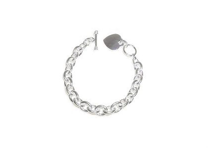 Silver Plated Mens Toggle Heart Charm Bracelet